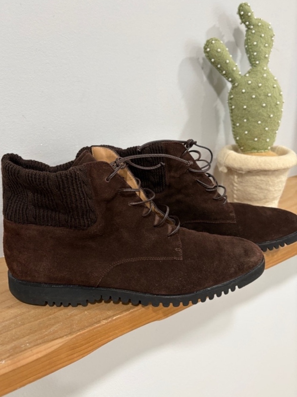 Salvatore Ferragamo Brown Suede Ankle Lace Up Boots, Size 9